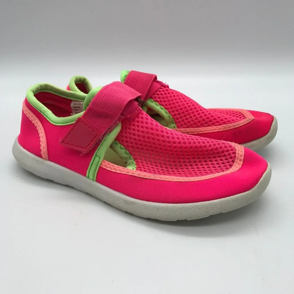 Wonder Nation Beach Water Shoes Kids size 11/12 Neon Pink & Green Mesh Sneakers